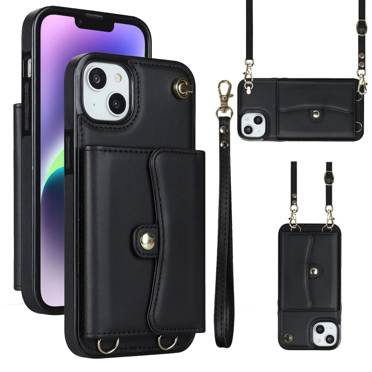 For iPhone 14 / 13 RFID Card Slot Phone Case with Long Lanyard(Black) - iPhone 14 Cases by buy2fix | Online Shopping UK | buy2fix