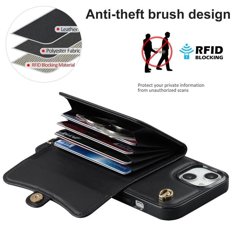 For iPhone 14 / 13 RFID Card Slot Phone Case with Long Lanyard(Black) - iPhone 14 Cases by buy2fix | Online Shopping UK | buy2fix