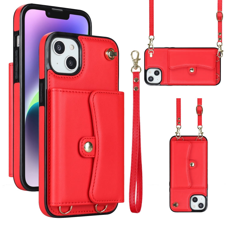 For iPhone 14 / 13 RFID Card Slot Phone Case with Long Lanyard(Red) - iPhone 14 Cases by buy2fix | Online Shopping UK | buy2fix