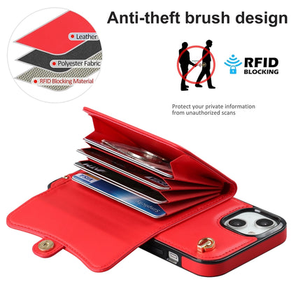 For iPhone 14 / 13 RFID Card Slot Phone Case with Long Lanyard(Red) - iPhone 14 Cases by buy2fix | Online Shopping UK | buy2fix