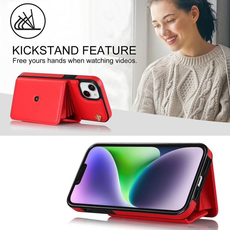 For iPhone 14 / 13 RFID Card Slot Phone Case with Long Lanyard(Red) - iPhone 14 Cases by buy2fix | Online Shopping UK | buy2fix