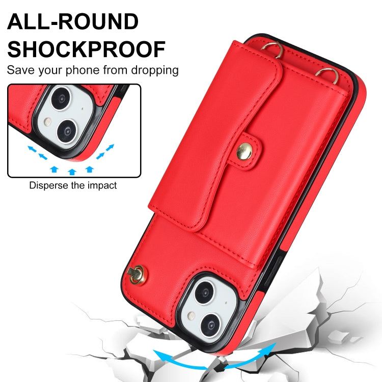 For iPhone 14 / 13 RFID Card Slot Phone Case with Long Lanyard(Red) - iPhone 14 Cases by buy2fix | Online Shopping UK | buy2fix