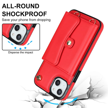 For iPhone 14 / 13 RFID Card Slot Phone Case with Long Lanyard(Red) - iPhone 14 Cases by buy2fix | Online Shopping UK | buy2fix