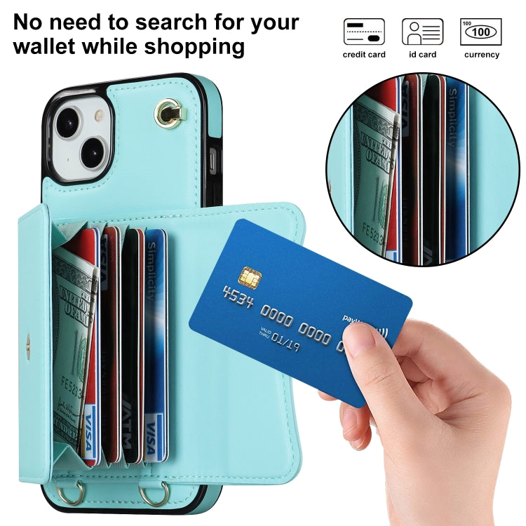 For iPhone 14 / 13 RFID Card Slot Phone Case with Long Lanyard(Mint Green) - iPhone 14 Cases by buy2fix | Online Shopping UK | buy2fix