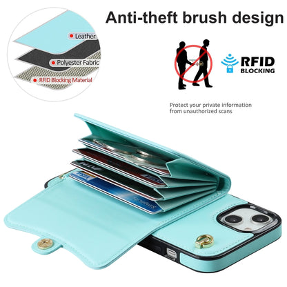 For iPhone 14 / 13 RFID Card Slot Phone Case with Long Lanyard(Mint Green) - iPhone 14 Cases by buy2fix | Online Shopping UK | buy2fix