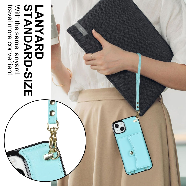 For iPhone 14 / 13 RFID Card Slot Phone Case with Long Lanyard(Mint Green) - iPhone 14 Cases by buy2fix | Online Shopping UK | buy2fix