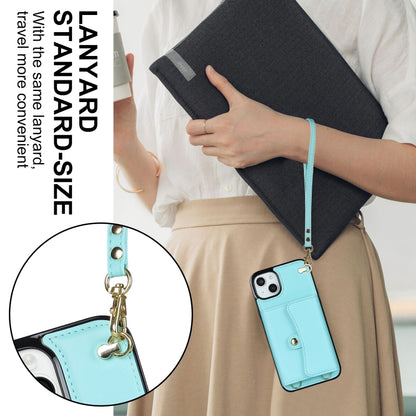 For iPhone 14 / 13 RFID Card Slot Phone Case with Long Lanyard(Mint Green) - iPhone 14 Cases by buy2fix | Online Shopping UK | buy2fix