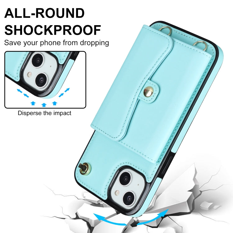 For iPhone 14 / 13 RFID Card Slot Phone Case with Long Lanyard(Mint Green) - iPhone 14 Cases by buy2fix | Online Shopping UK | buy2fix