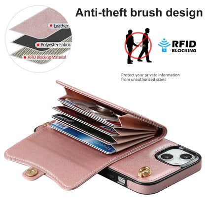 For iPhone 14 / 13 RFID Card Slot Phone Case with Long Lanyard(Rose Gold) - iPhone 14 Cases by buy2fix | Online Shopping UK | buy2fix