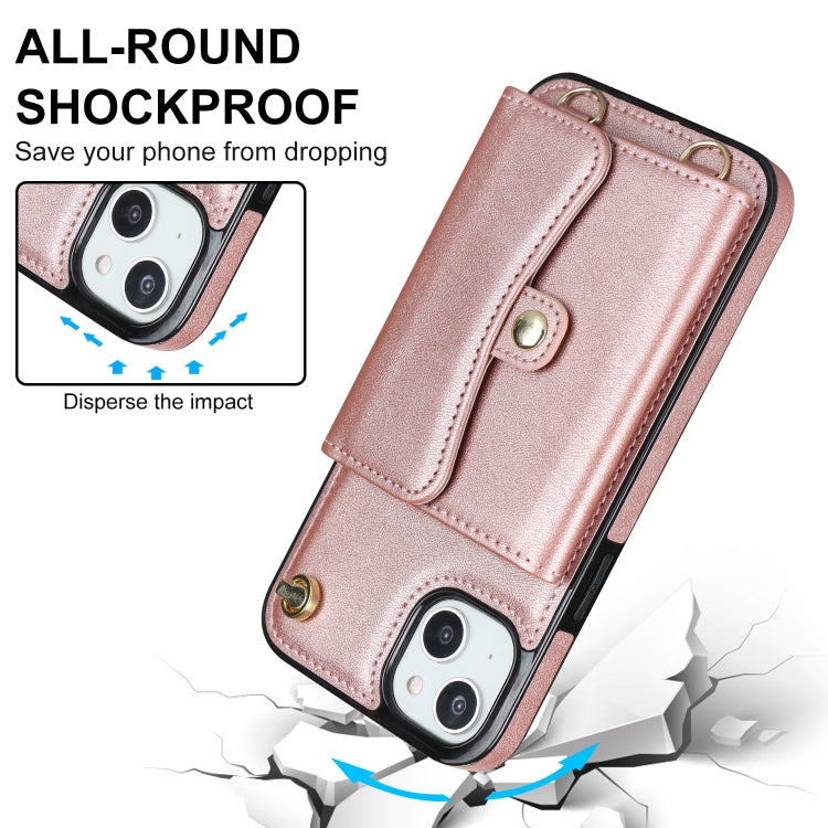 For iPhone 14 / 13 RFID Card Slot Phone Case with Long Lanyard(Rose Gold) - iPhone 14 Cases by buy2fix | Online Shopping UK | buy2fix