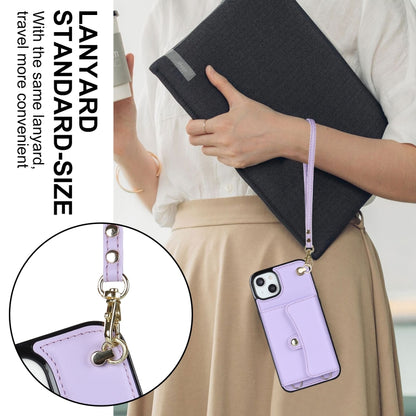 For iPhone 14 / 13 RFID Card Slot Phone Case with Long Lanyard(Purple) - iPhone 14 Cases by buy2fix | Online Shopping UK | buy2fix