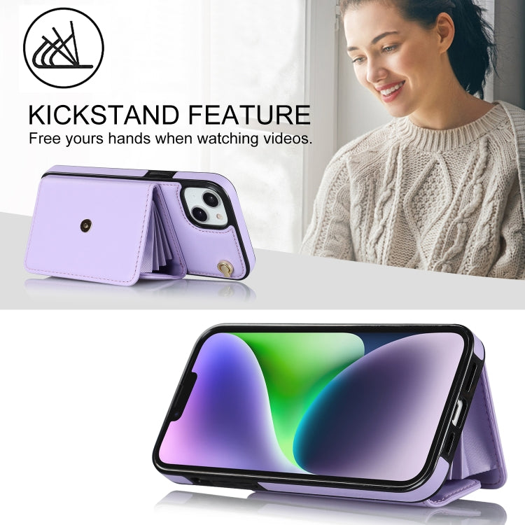 For iPhone 14 / 13 RFID Card Slot Phone Case with Long Lanyard(Purple) - iPhone 14 Cases by buy2fix | Online Shopping UK | buy2fix