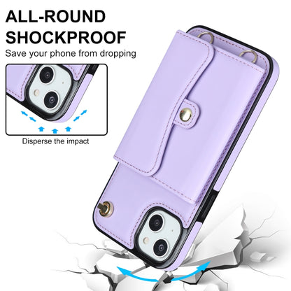 For iPhone 14 / 13 RFID Card Slot Phone Case with Long Lanyard(Purple) - iPhone 14 Cases by buy2fix | Online Shopping UK | buy2fix