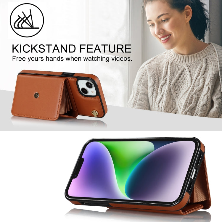 For iPhone 14 / 13 RFID Card Slot Phone Case with Long Lanyard(Brown) - iPhone 14 Cases by buy2fix | Online Shopping UK | buy2fix