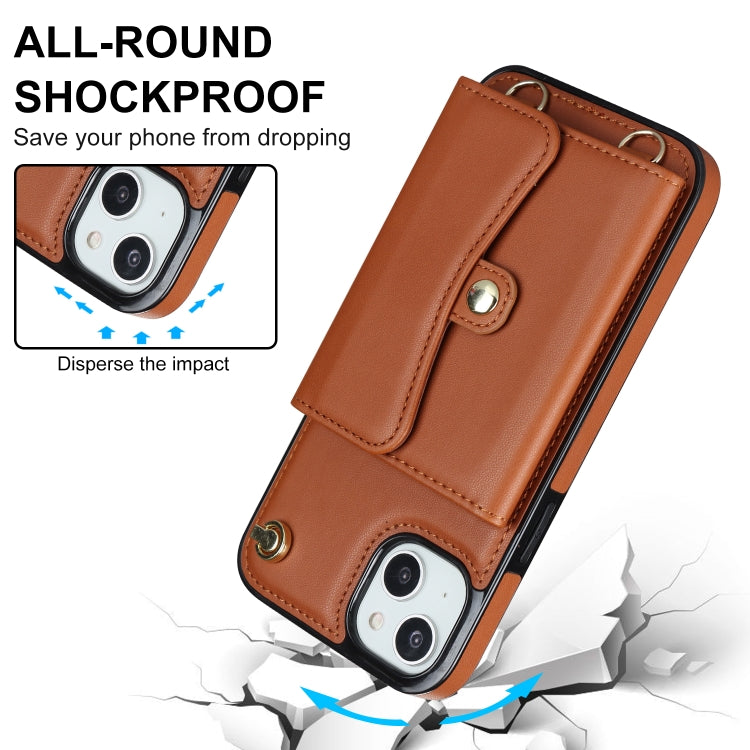 For iPhone 14 / 13 RFID Card Slot Phone Case with Long Lanyard(Brown) - iPhone 14 Cases by buy2fix | Online Shopping UK | buy2fix