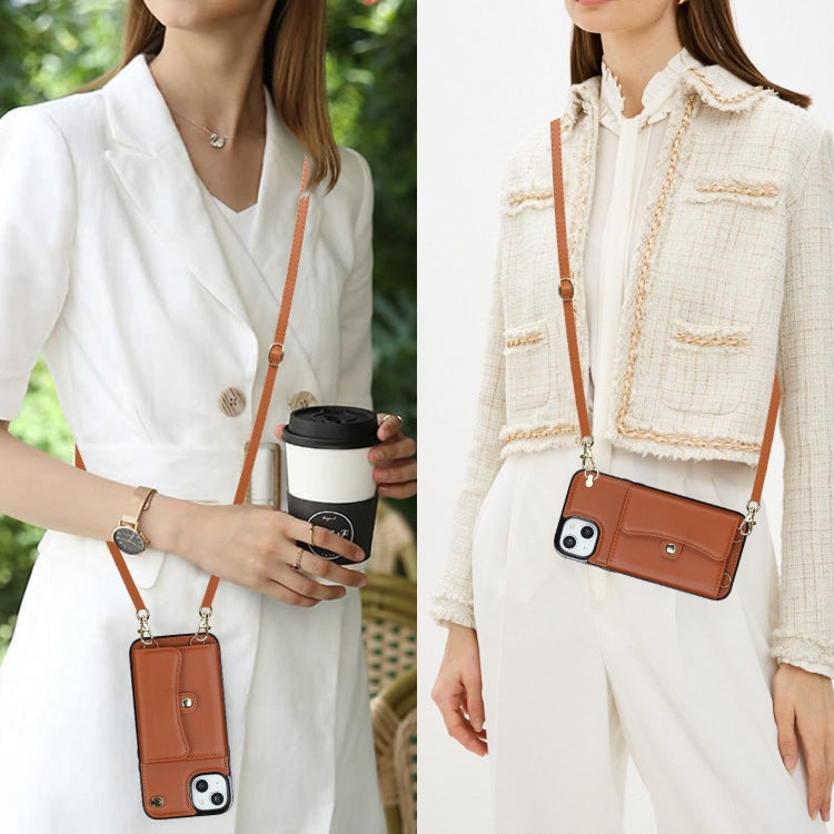 For iPhone 14 / 13 RFID Card Slot Phone Case with Long Lanyard(Brown) - iPhone 14 Cases by buy2fix | Online Shopping UK | buy2fix