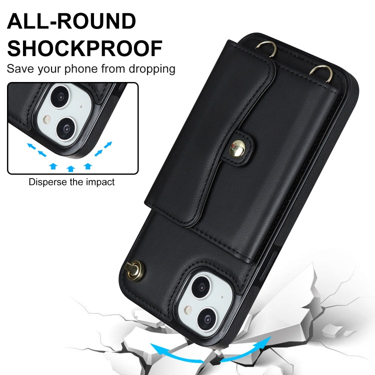 For iPhone 14 Plus RFID Card Slot Phone Case with Long Lanyard(Black) - iPhone 14 Plus Cases by buy2fix | Online Shopping UK | buy2fix
