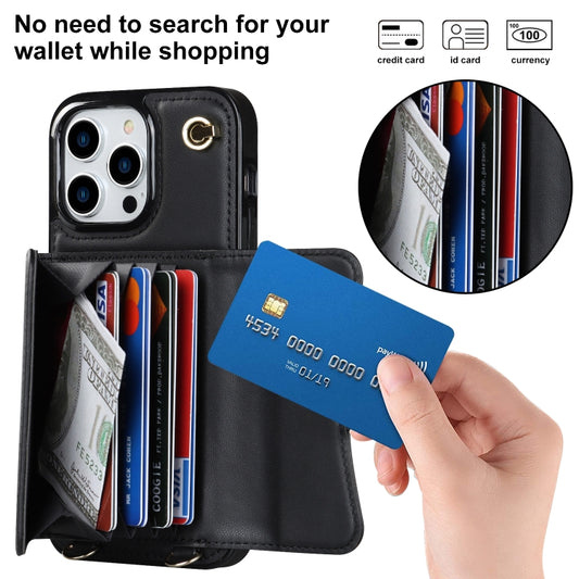 For iPhone 14 Pro Max RFID Card Slot Phone Case with Long Lanyard(Black) - iPhone 14 Pro Max Cases by buy2fix | Online Shopping UK | buy2fix