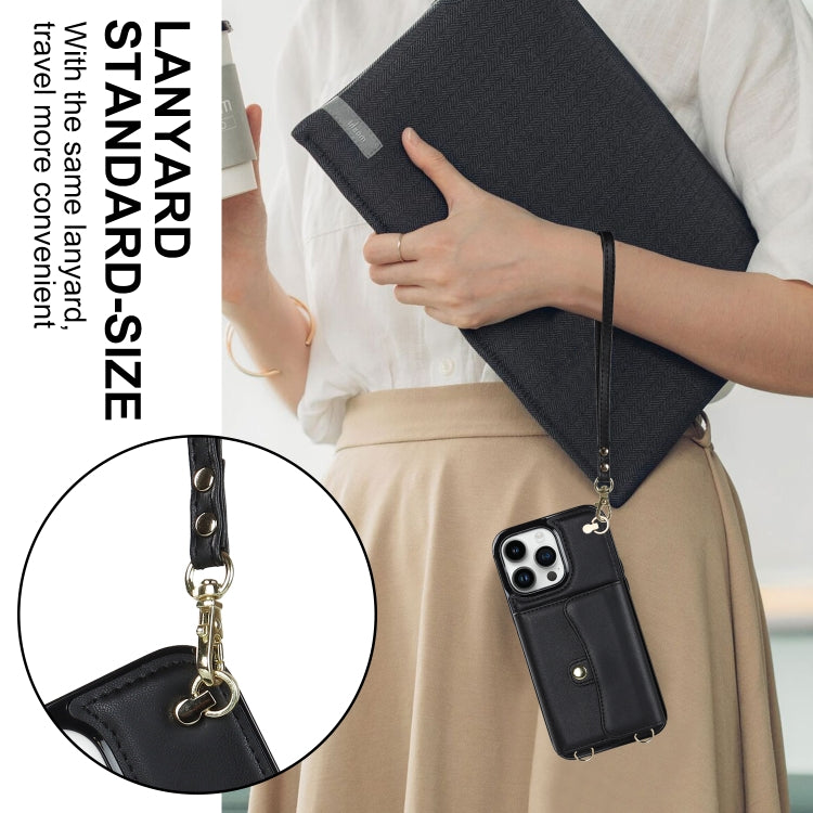 For iPhone 14 Pro Max RFID Card Slot Phone Case with Long Lanyard(Black) - iPhone 14 Pro Max Cases by buy2fix | Online Shopping UK | buy2fix