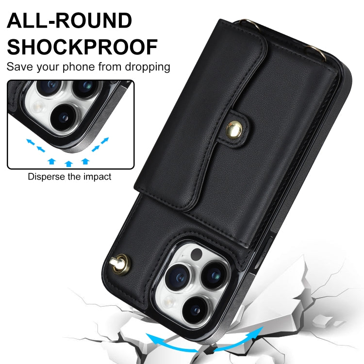 For iPhone 14 Pro Max RFID Card Slot Phone Case with Long Lanyard(Black) - iPhone 14 Pro Max Cases by buy2fix | Online Shopping UK | buy2fix