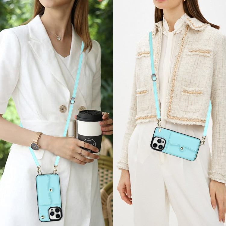 For iPhone 14 Pro Max RFID Card Slot Phone Case with Long Lanyard(Mint Green) - iPhone 14 Pro Max Cases by buy2fix | Online Shopping UK | buy2fix