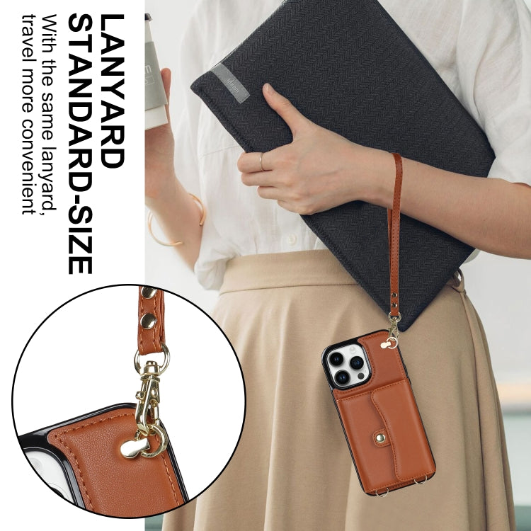 For iPhone 14 Pro Max RFID Card Slot Phone Case with Long Lanyard(Brown) - iPhone 14 Pro Max Cases by buy2fix | Online Shopping UK | buy2fix
