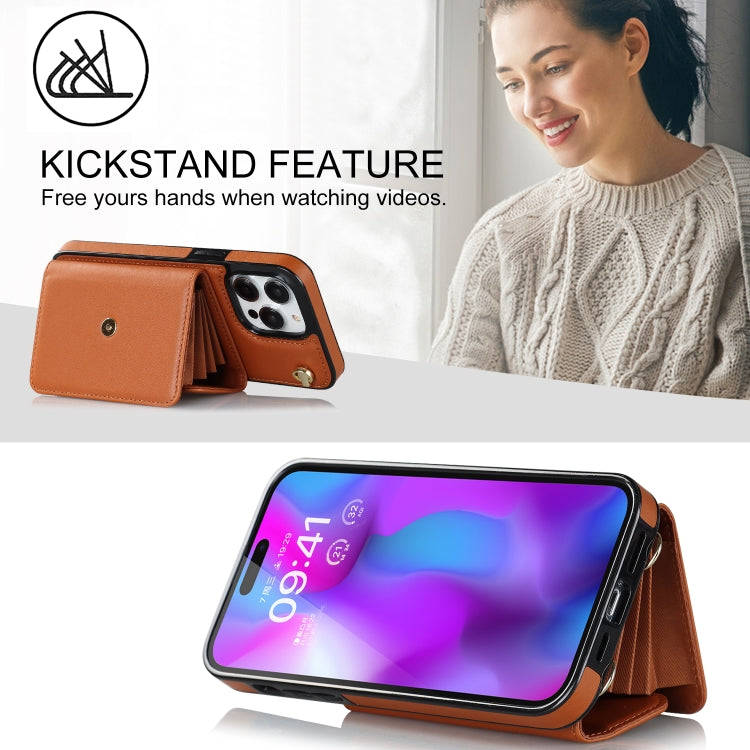 For iPhone 14 Pro Max RFID Card Slot Phone Case with Long Lanyard(Brown) - iPhone 14 Pro Max Cases by buy2fix | Online Shopping UK | buy2fix