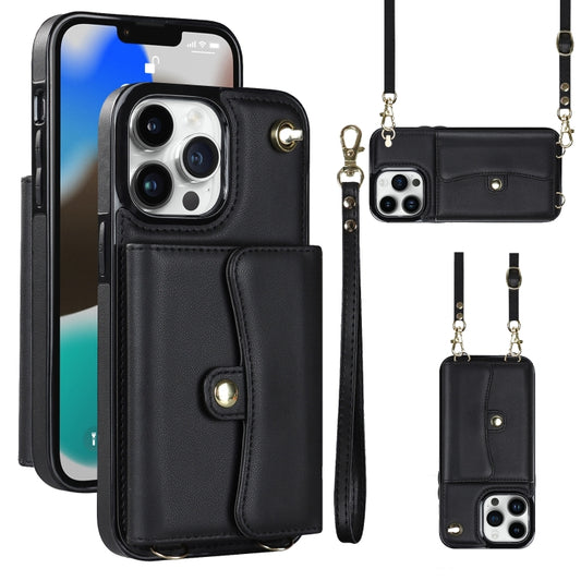For iPhone 13 Pro Max RFID Card Slot Phone Case with Long Lanyard(Black) - iPhone 13 Pro Max Cases by buy2fix | Online Shopping UK | buy2fix