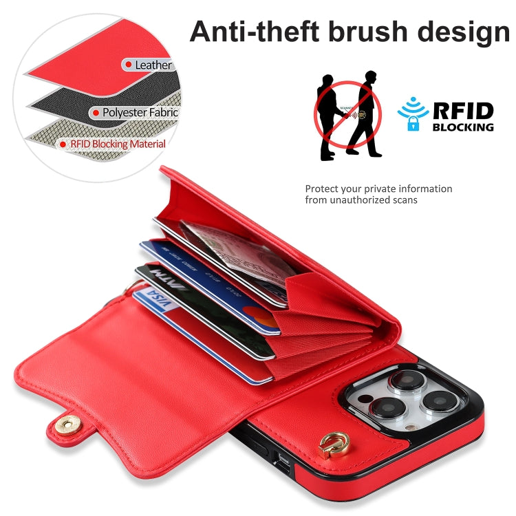 For iPhone 13 Pro Max RFID Card Slot Phone Case with Long Lanyard(Red) - iPhone 13 Pro Max Cases by buy2fix | Online Shopping UK | buy2fix
