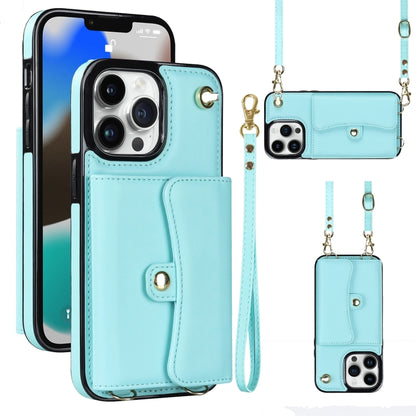 For iPhone 13 Pro Max RFID Card Slot Phone Case with Long Lanyard(Mint Green) - iPhone 13 Pro Max Cases by buy2fix | Online Shopping UK | buy2fix