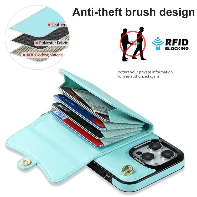 For iPhone 13 Pro Max RFID Card Slot Phone Case with Long Lanyard(Mint Green) - iPhone 13 Pro Max Cases by buy2fix | Online Shopping UK | buy2fix