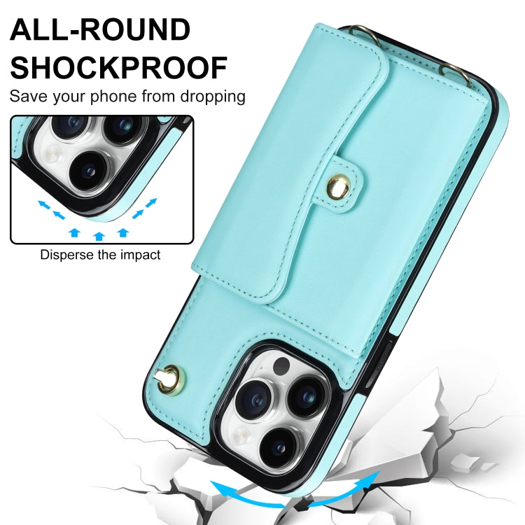 For iPhone 13 Pro Max RFID Card Slot Phone Case with Long Lanyard(Mint Green) - iPhone 13 Pro Max Cases by buy2fix | Online Shopping UK | buy2fix