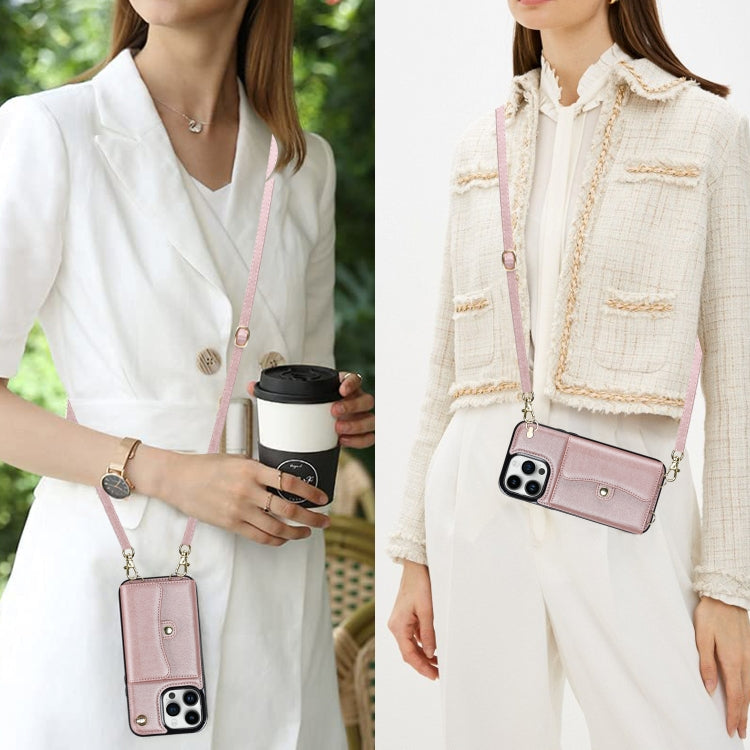 For iPhone 13 Pro Max RFID Card Slot Phone Case with Long Lanyard(Rose Gold) - iPhone 13 Pro Max Cases by buy2fix | Online Shopping UK | buy2fix