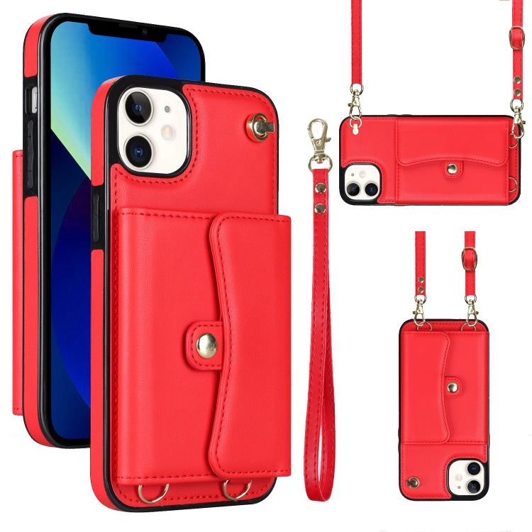 For iPhone 12 RFID Card Slot Phone Case with Long Lanyard(Red) - iPhone 12 / 12 Pro Cases by buy2fix | Online Shopping UK | buy2fix
