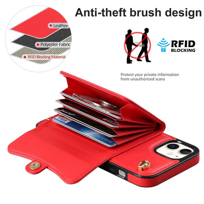 For iPhone 12 RFID Card Slot Phone Case with Long Lanyard(Red) - iPhone 12 / 12 Pro Cases by buy2fix | Online Shopping UK | buy2fix