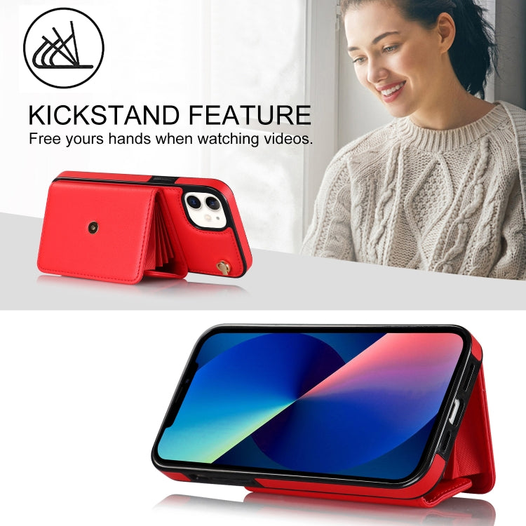 For iPhone 12 RFID Card Slot Phone Case with Long Lanyard(Red) - iPhone 12 / 12 Pro Cases by buy2fix | Online Shopping UK | buy2fix