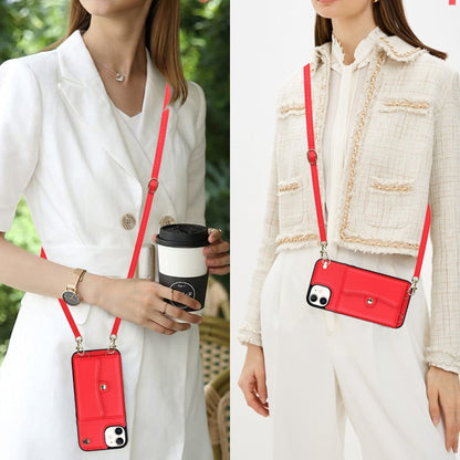 For iPhone 12 RFID Card Slot Phone Case with Long Lanyard(Red) - iPhone 12 / 12 Pro Cases by buy2fix | Online Shopping UK | buy2fix