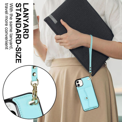 For iPhone 12 RFID Card Slot Phone Case with Long Lanyard(Mint Green) - iPhone 12 / 12 Pro Cases by buy2fix | Online Shopping UK | buy2fix