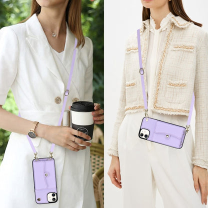 For iPhone 12 RFID Card Slot Phone Case with Long Lanyard(Purple) - iPhone 12 / 12 Pro Cases by buy2fix | Online Shopping UK | buy2fix