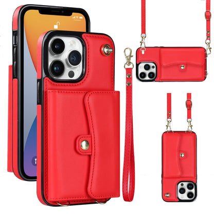 For iPhone 12 Pro RFID Card Slot Phone Case with Long Lanyard(Red) - iPhone 12 / 12 Pro Cases by buy2fix | Online Shopping UK | buy2fix