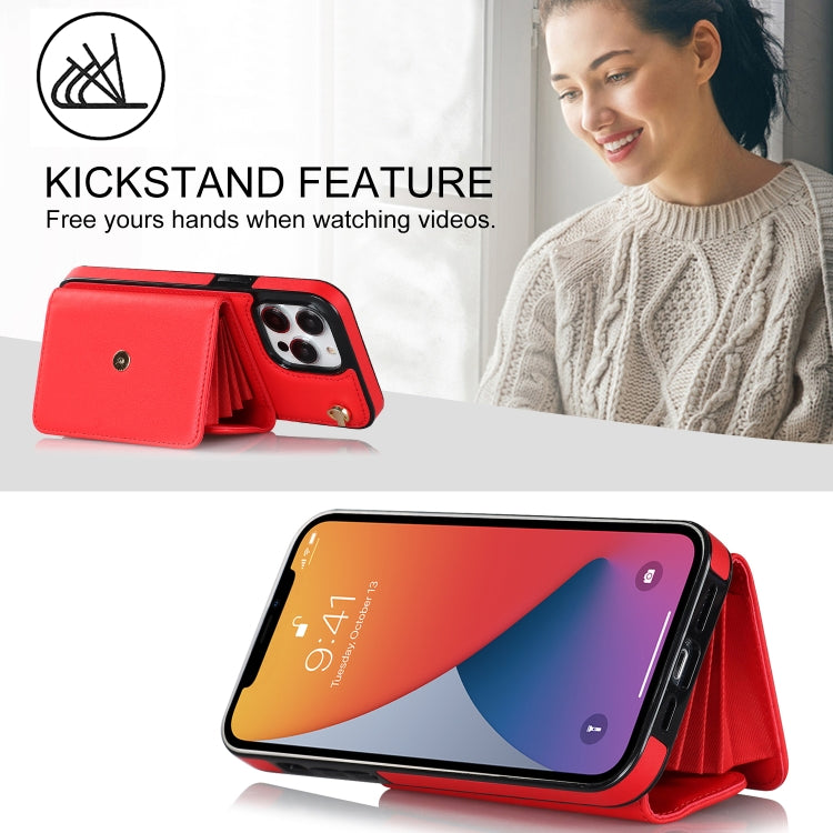 For iPhone 12 Pro RFID Card Slot Phone Case with Long Lanyard(Red) - iPhone 12 / 12 Pro Cases by buy2fix | Online Shopping UK | buy2fix