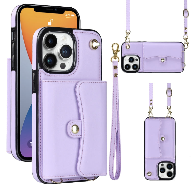 For iPhone 12 Pro RFID Card Slot Phone Case with Long Lanyard(Purple) - iPhone 12 / 12 Pro Cases by buy2fix | Online Shopping UK | buy2fix