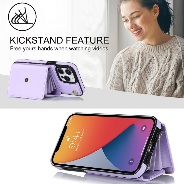 For iPhone 12 Pro RFID Card Slot Phone Case with Long Lanyard(Purple) - iPhone 12 / 12 Pro Cases by buy2fix | Online Shopping UK | buy2fix