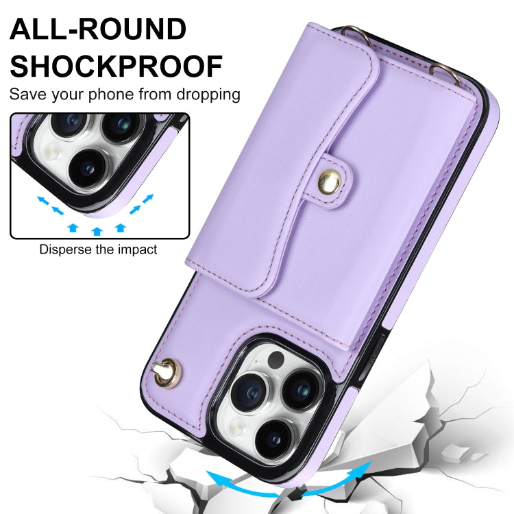 For iPhone 12 Pro RFID Card Slot Phone Case with Long Lanyard(Purple) - iPhone 12 / 12 Pro Cases by buy2fix | Online Shopping UK | buy2fix
