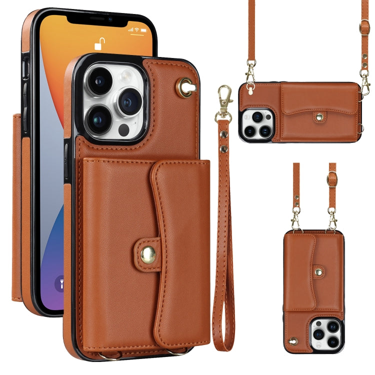 For iPhone 12 Pro RFID Card Slot Phone Case with Long Lanyard(Brown) - iPhone 12 / 12 Pro Cases by buy2fix | Online Shopping UK | buy2fix