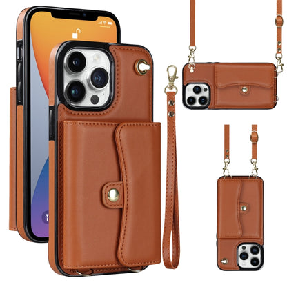 For iPhone 12 Pro RFID Card Slot Phone Case with Long Lanyard(Brown) - iPhone 12 / 12 Pro Cases by buy2fix | Online Shopping UK | buy2fix