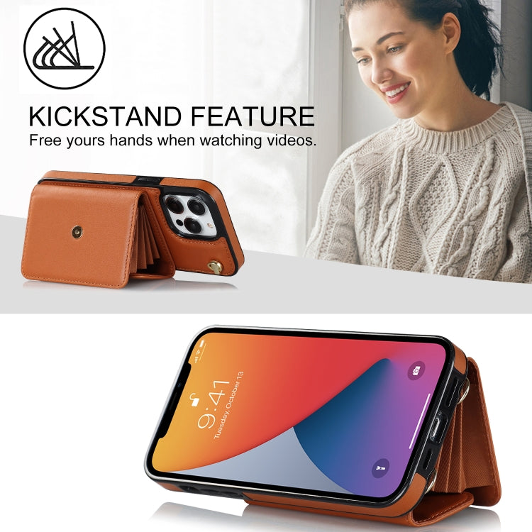 For iPhone 12 Pro RFID Card Slot Phone Case with Long Lanyard(Brown) - iPhone 12 / 12 Pro Cases by buy2fix | Online Shopping UK | buy2fix