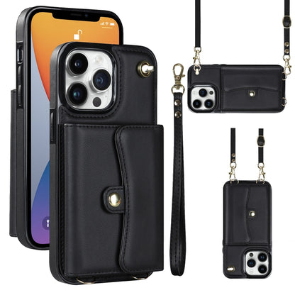 For iPhone 12 Pro Max RFID Card Slot Phone Case with Long Lanyard(Black) - iPhone 12 Pro Max Cases by buy2fix | Online Shopping UK | buy2fix