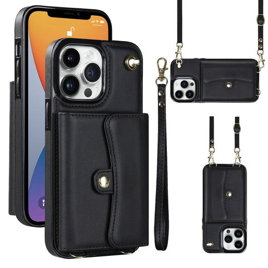 For iPhone 12 Pro Max RFID Card Slot Phone Case with Long Lanyard(Black) - iPhone 12 Pro Max Cases by buy2fix | Online Shopping UK | buy2fix