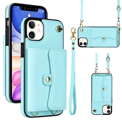 For iPhone 11 RFID Card Slot Phone Case with Long Lanyard(Mint Green) - iPhone 11 Cases by buy2fix | Online Shopping UK | buy2fix